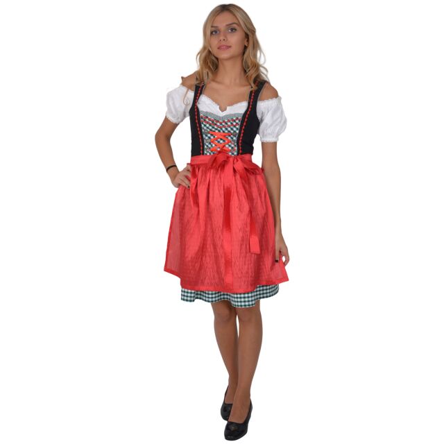 Dirndl Set 3tlg. Trachtenkleid 376GT Schwarz&Rot