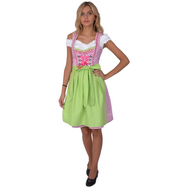 Dirndl Trachtenkleid Set 3tlg. 375GT, Rosa&Weiss kariert