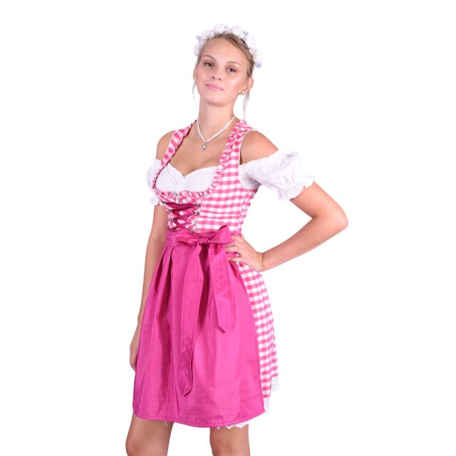 Dirndl Trachtenkleid Set 3tlg. 386gt Rosa&Weiss kariert  34