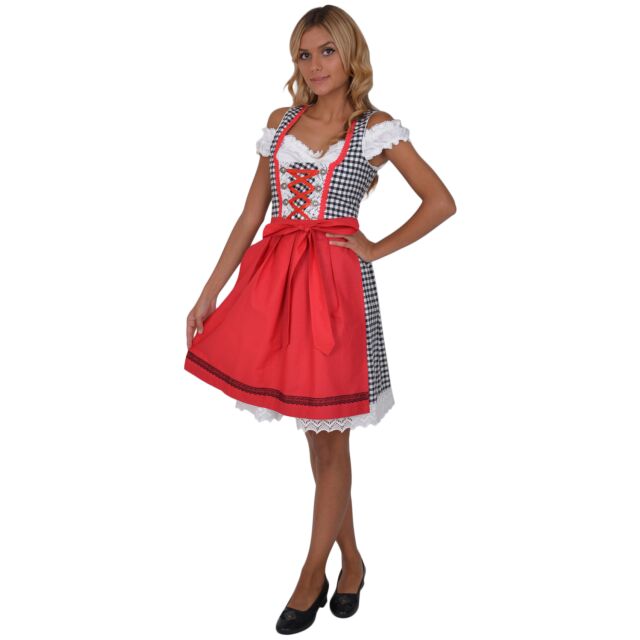 Dirndl Set 3tlg. 387gt Trachtenkleid Schwarz&Weiß kariert mit Häkelspitze