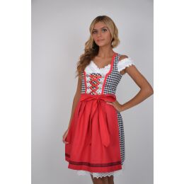 Dirndl Set 3tlg. 387gt Trachtenkleid Schwarz&Weiß kariert mit Häkelspitze