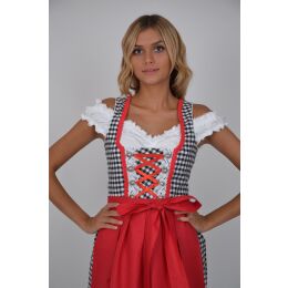 Dirndl Set 3tlg. 387gt Trachtenkleid Schwarz&Weiß kariert mit Häkelspitze