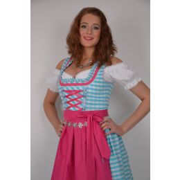 Dirndl Set 3tlg Trachtenkleid 444gt1 Blaukaro.