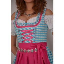 Dirndl Set 3tlg Trachtenkleid 444gt1 Blaukaro.