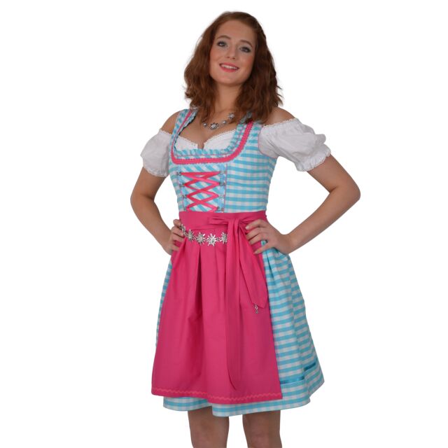 Dirndl Set 3tlg Trachtenkleid 444gt1 Blaukaro. 40