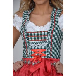 Dirndl Set Trachtenkleid 354GT Tannengrün Rot