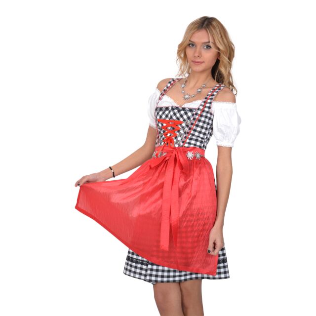 Dirndl Set Trachtenkleid 363GT Schwarz Weiß kariert