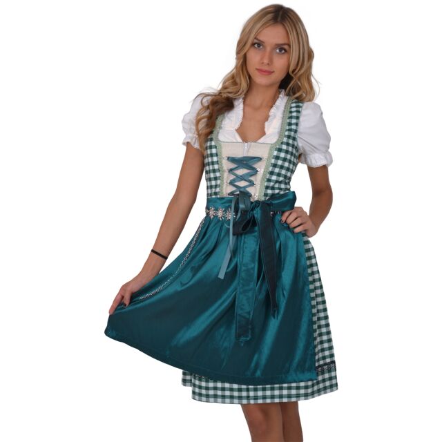 Dirndl Set 3tlg Trachtenkleid 372gt Tannengrün&Weiß karriert