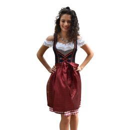 Dirndl Set 3tlg Trachtenkleid 380gt Schwarz Bordo&Weiß kariert