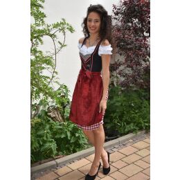 Dirndl Set 3tlg Trachtenkleid 380gt Schwarz Bordo&Weiß kariert