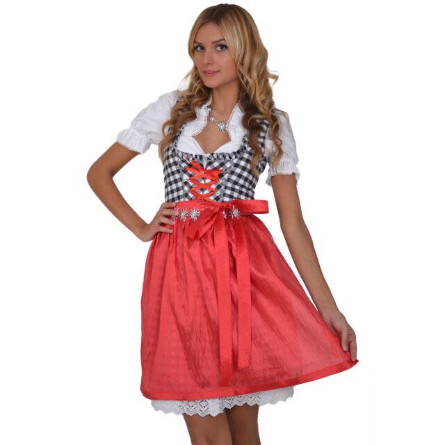 Dirndl Set 3tlg Trachtenkleid 393gt Schwarz&Weiß karriert 38