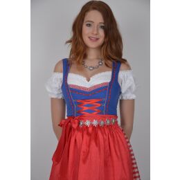 Dirndl Set 3tlg Trachtenkleid 419gt Blau&Rot