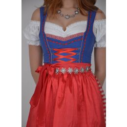 Dirndl Set 3tlg Trachtenkleid 419gt Blau&Rot