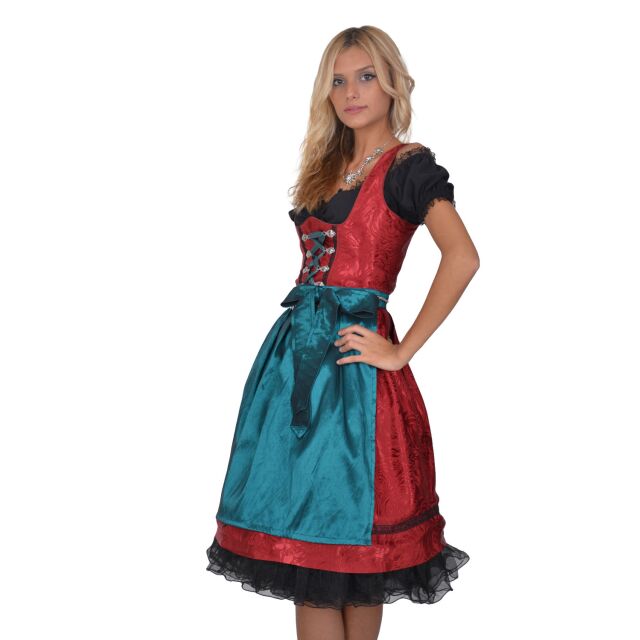 Dirndl Set 3tlg Trachtenkleid R312gt Rot geblümt