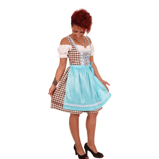 Dirndl Set Trachtenkleid 456GT Braun Weiß kariert