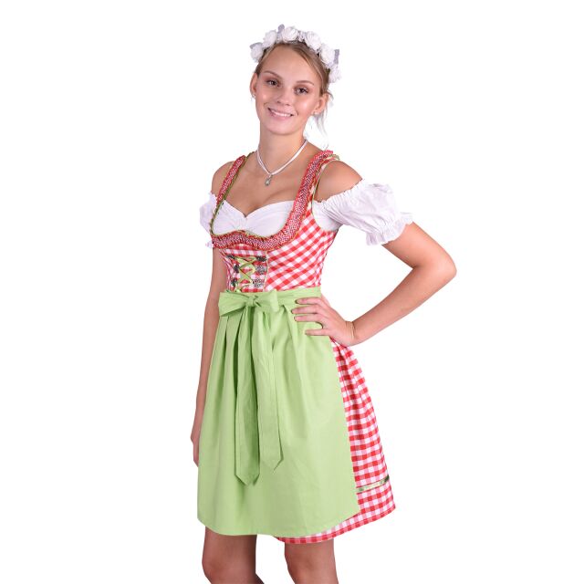 Dirndl Set Trachtenkleid 480GT Rot Weiß kariert