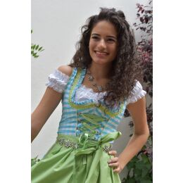 Dirndl Set Trachtenkleid 447GT Türkis Weiß kariert