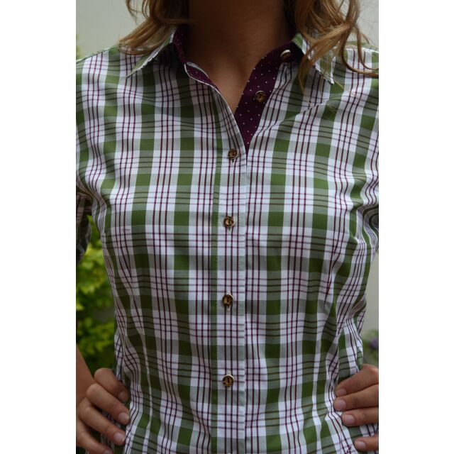 Damen Trachtenbluse Grün - Kariert Mit Stickerei, Dirndlbluse