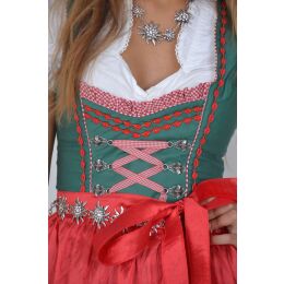 Dirndl Set Trachtenkleid 385GT Tannengrün Rot Gr 34 36 38 40 42