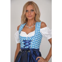 Dirndl Set Trachtenkleid Y323GT Blau Weiß Kariert Gr 34 bis 42