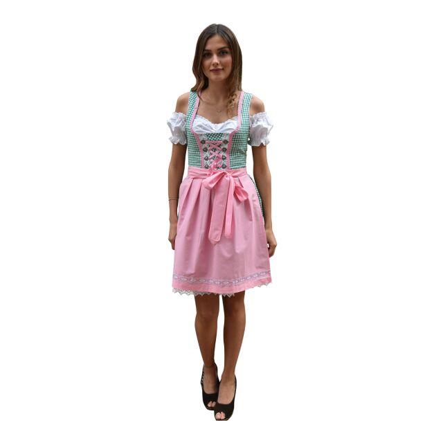 Dirndl Set Trachtenkleid 507GT Grün Rosa kariert