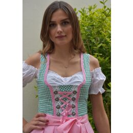 Dirndl Set Trachtenkleid 507GT Grün Rosa kariert