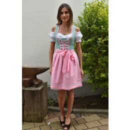 Dirndl Set Trachtenkleid 507GT Grün Rosa kariert