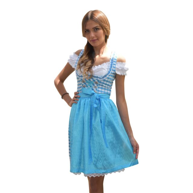 Dirndl Set 3tlg.-Trachtenkleid 330GT Blau&Weiß Kariert Dirndl Gr.34,36,38,40,42