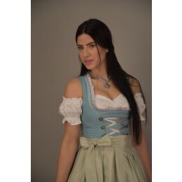 Dirndl Set 520GT Trachtenkleid Blau weiß gepunktet