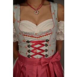 Dirndl Set Trachtenkleid 525GT Pastelblau rosa geblümt