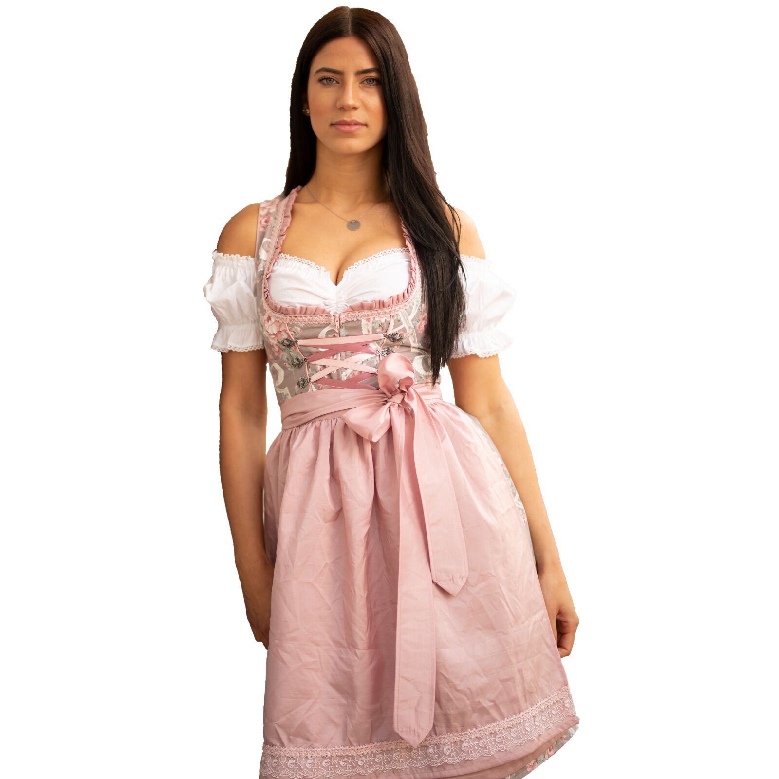 Dirndl Trachtenkleid 3-tlg. Set - Rosa-weiß Kariert Mit Bluse & Schürze