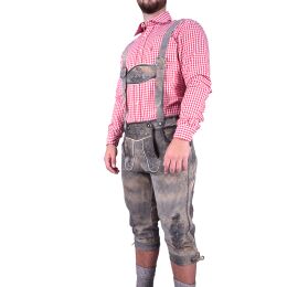 Herren Trachten Lederhosen CINIS Beige geäscht Kniebund mit Träger