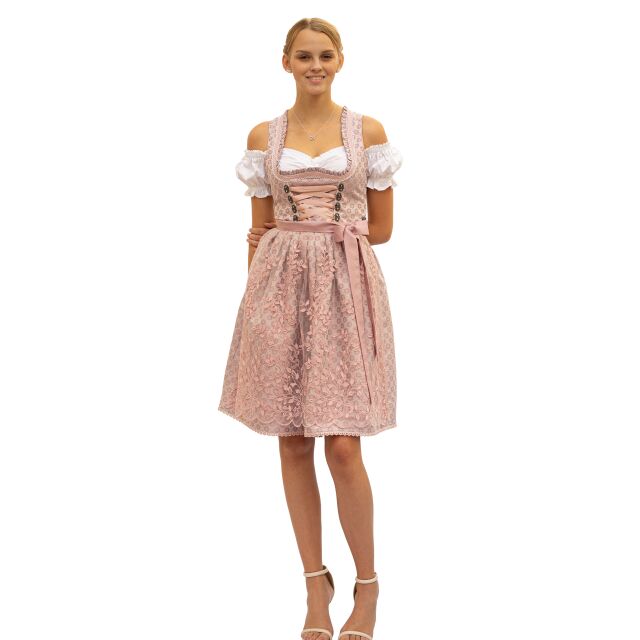 Dirndl Set Aphrodite 2tlg.Trachtenkleid Altrosa geblümt 544GT