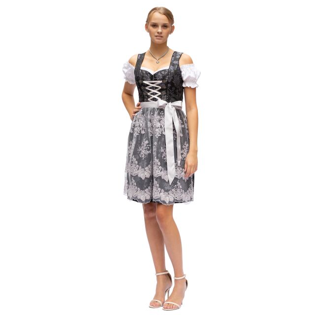 Dirndl Set Medusa 2tlg.Trachtenkleid Schwarz Grau geblümt 541GT